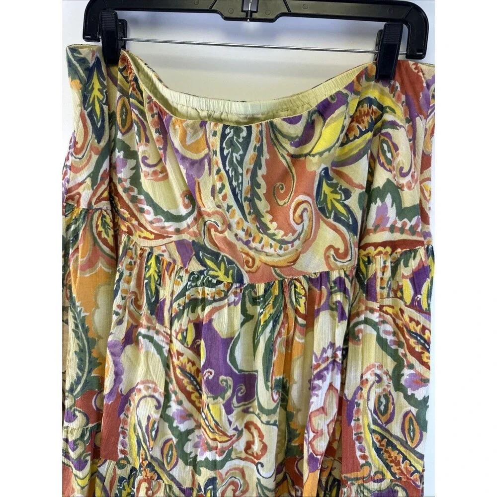 Chaps Maxi Skirt Multicolored Floral Paisley Tiered Cotton Elastic Boho Women XL